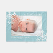 Baby's First Christmas Blue Foto mit Schneeflocken Fleecedecke (Vorderseite (Horizontal))