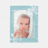 Baby's First Christmas Blue Foto mit Schneeflocken Fleecedecke (Vorderseite)