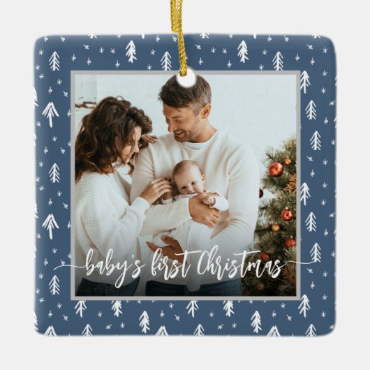 Baby's First Christmas Blue Keramikornament (Vorderseite)