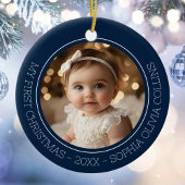 Baby's First Christmas Blue Modern 2 Foto Newborn Keramik Ornament