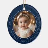 Baby's First Christmas Blue Modern 2 Foto Newborn Keramik Ornament (Links)