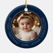 Baby's First Christmas Blue Modern 2 Foto Newborn Keramik Ornament (Hinten)