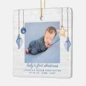 Baby's First Christmas Blue Seashell Holiday Foto Keramikornament (Links)