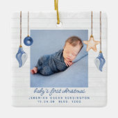 Baby's First Christmas Blue Seashell Holiday Foto Keramikornament (Vorderseite)