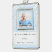 Baby's First Christmas Blue White Lace Photo Rahmen-Ornament Silber (Links)