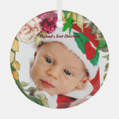 Baby's First Christmas Blumenreath Custom Foto Ornament Aus Glas (Vorderseite)