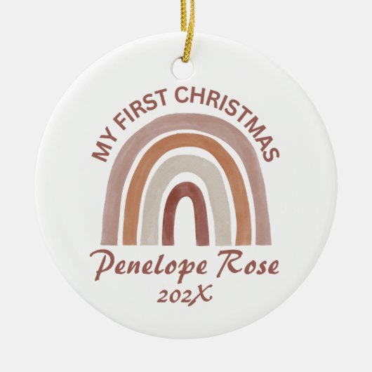 Baby's First Christmas Boho Rainbow Keramik Ornament (Vorne)