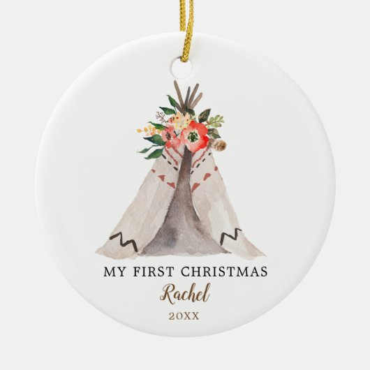 Baby's First Christmas Boho Teepee Girl Ornament (Vorne)