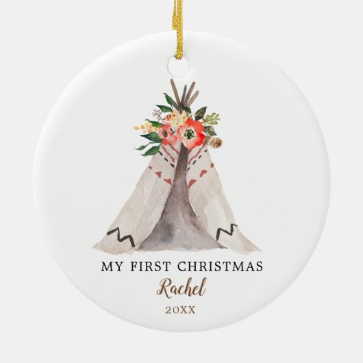 Baby's First Christmas Boho Teepee Girl Ornament (Hinten)
