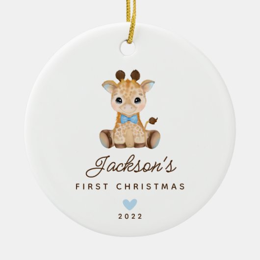 Baby's First Christmas Boy Giraffe Keramik Ornament (Vorne)