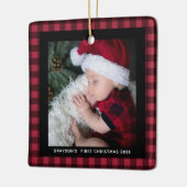 Baby's First Christmas Buffalo Kariert 2 Foto Keramikornament (Links)
