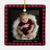 Baby's First Christmas Buffalo Kariert 2 Foto Keramikornament (Rückseite)