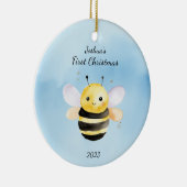 Baby's First Christmas BumbleBee Blue Personalisie Keramik Ornament (Rechts)