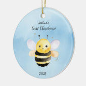 Baby's First Christmas BumbleBee Blue Personalisie Keramik Ornament (Links)