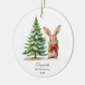 Baby's First Christmas Bunny Personalisiertes Foto Keramik Ornament (Links)