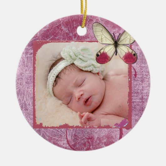Baby's First Christmas Burgundy Butterfly Ornament (Vorne)