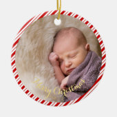 Baby's First Christmas Candy Cane Stripes Foto Keramik Ornament (Vorne)