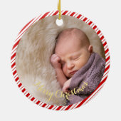 Baby's First Christmas Candy Cane Stripes Foto Keramik Ornament (Hinten)