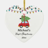 Baby's First Christmas Car Tree Individuelle Name Keramik Ornament (Vorne)