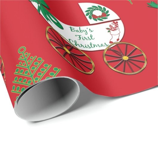 Baby's First Christmas Carriage Baby Buggy Geschenkpapier (Rolleneckpunkt)