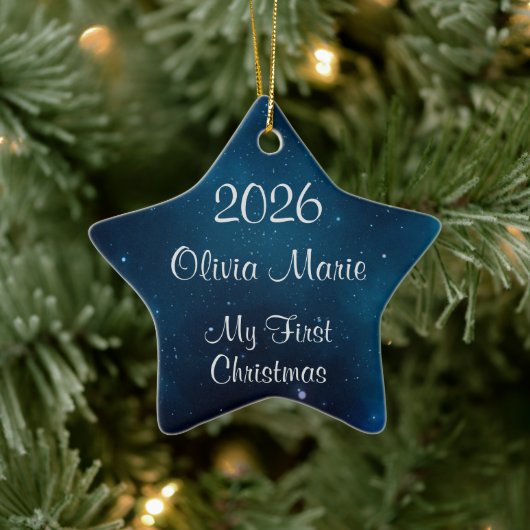 Baby's First Christmas Celestial Deep Blue Space Keramik Ornament (Baum)