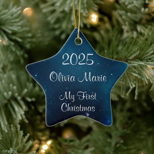 Baby's First Christmas Celestial Deep Blue Space Keramik Ornament (Baum)