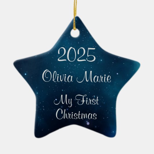 Baby's First Christmas Celestial Deep Blue Space Keramik Ornament (Vorne)