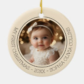 Baby's First Christmas Champagne Gold Modernes Fot Keramik Ornament (Hinten)