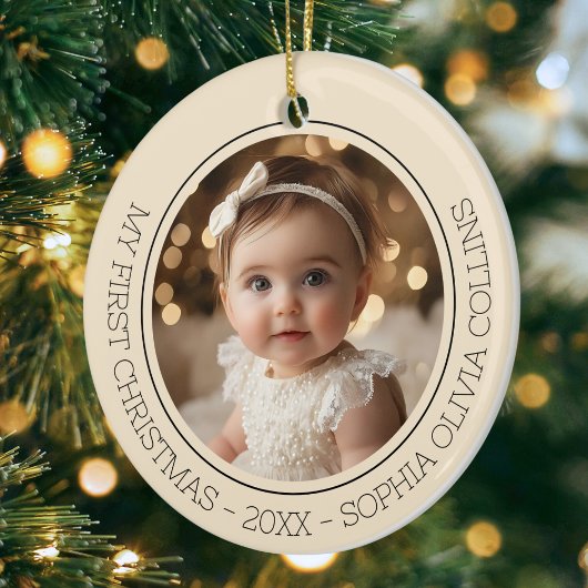 Baby's First Christmas Champagne Gold Modernes Fot Keramik Ornament