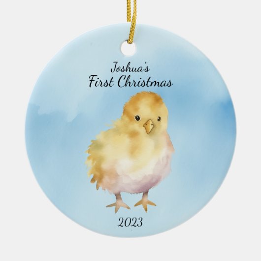 Baby's First Christmas Chick Personalisiert Keramik Ornament (Vorne)