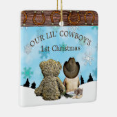 Baby's First Christmas Cowboy und Teddy Bären Foto Keramikornament (Rechts)