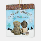 Baby's First Christmas Cowboy und Teddy Bären Foto Keramikornament (Links)
