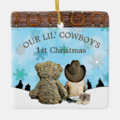 Baby's First Christmas Cowboy und Teddy Bären Foto Keramikornament (Vorderseite)