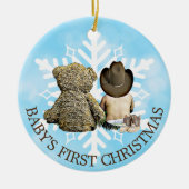 Baby's First Christmas Cowboy und Teddy Bear Keramik Ornament (Vorne)