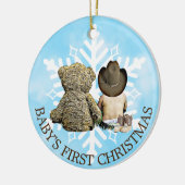 Baby's First Christmas Cowboy und Teddy Bear Keramik Ornament (Links)