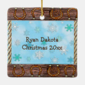 Baby's First Christmas Cowboy und Teddy Bear Keramikornament (Rückseite)