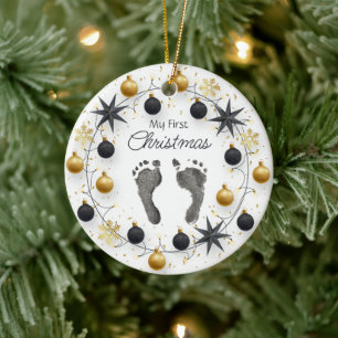 Baby's First Christmas Custom Foot druckt Gold Keramik Ornament