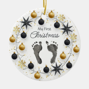 Baby's First Christmas Custom Foot druckt Gold Keramik Ornament
