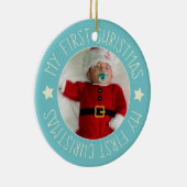 Baby's First Christmas Custom Foto Blue Keramik Ornament (Rechts)