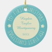 Baby's First Christmas Custom Foto Blue Keramik Ornament (Hinten)