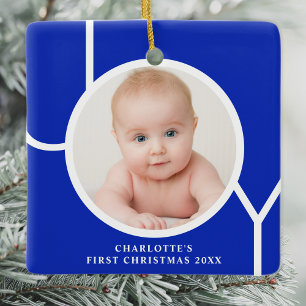 Baby's First Christmas Custom Foto Blue Keramikornament