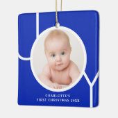 Baby's First Christmas Custom Foto Blue Keramikornament (Links)