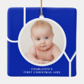 Baby's First Christmas Custom Foto Blue Keramikornament (Rückseite)