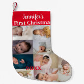 Baby's First Christmas Custom Foto Collage Name Kleiner Weihnachtsstrumpf (Vorderseite)
