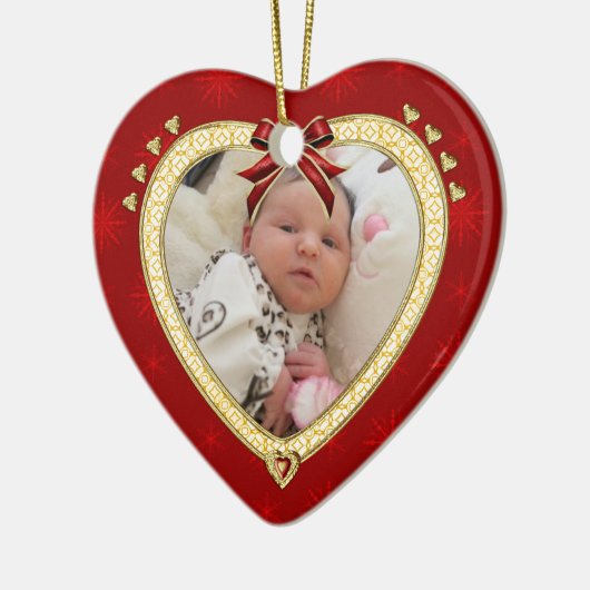 Baby's First Christmas Custom Foto Heart Ornament (Links)