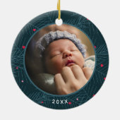 Baby's First Christmas Custom Foto Modern Spruce Keramik Ornament (Hinten)