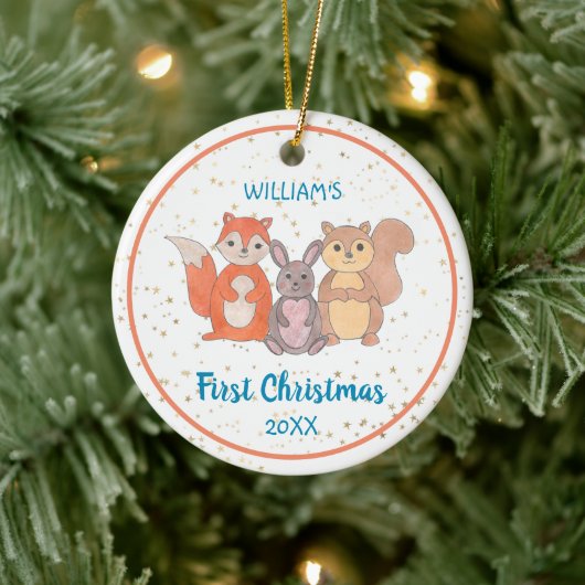 Baby's First Christmas Custom Foto Niedliche Tiere Keramik Ornament (Baum)