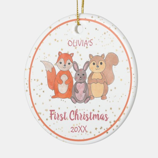 Baby's First Christmas Custom Foto Niedliche Tiere Keramik Ornament (Links)