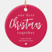 Baby's First Christmas Custom Foto pink Freudenher Keramik Ornament (Hinten)