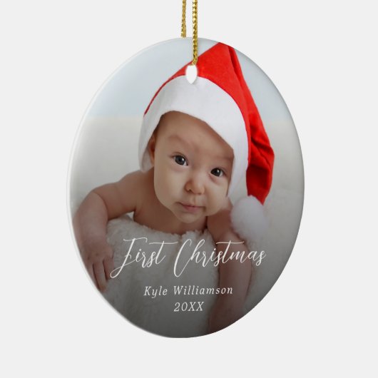 Baby's First Christmas Custom Foto Script Keramik Ornament (Rechts)